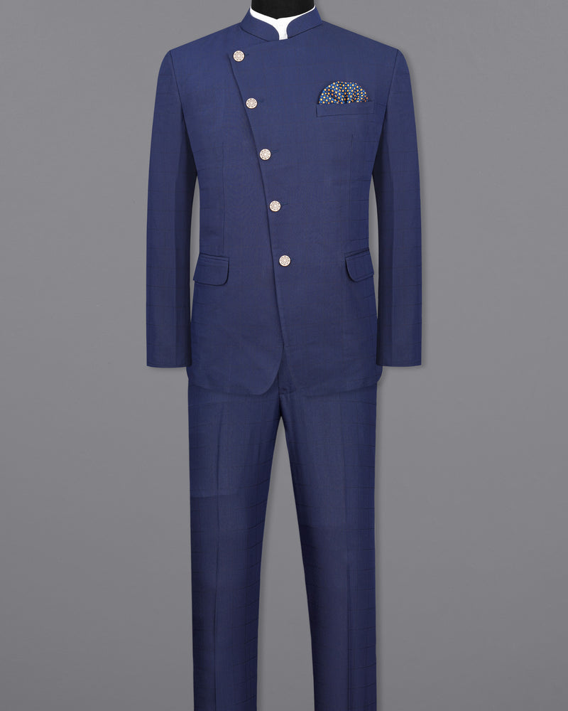 Rhino Blue Cross Buttoned Bandhgala Suit