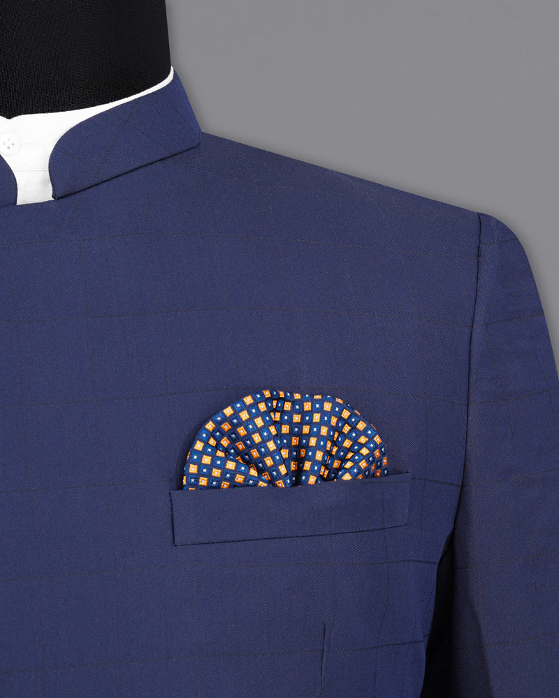 Rhino Blue Cross Buttoned Bandhgala Suit