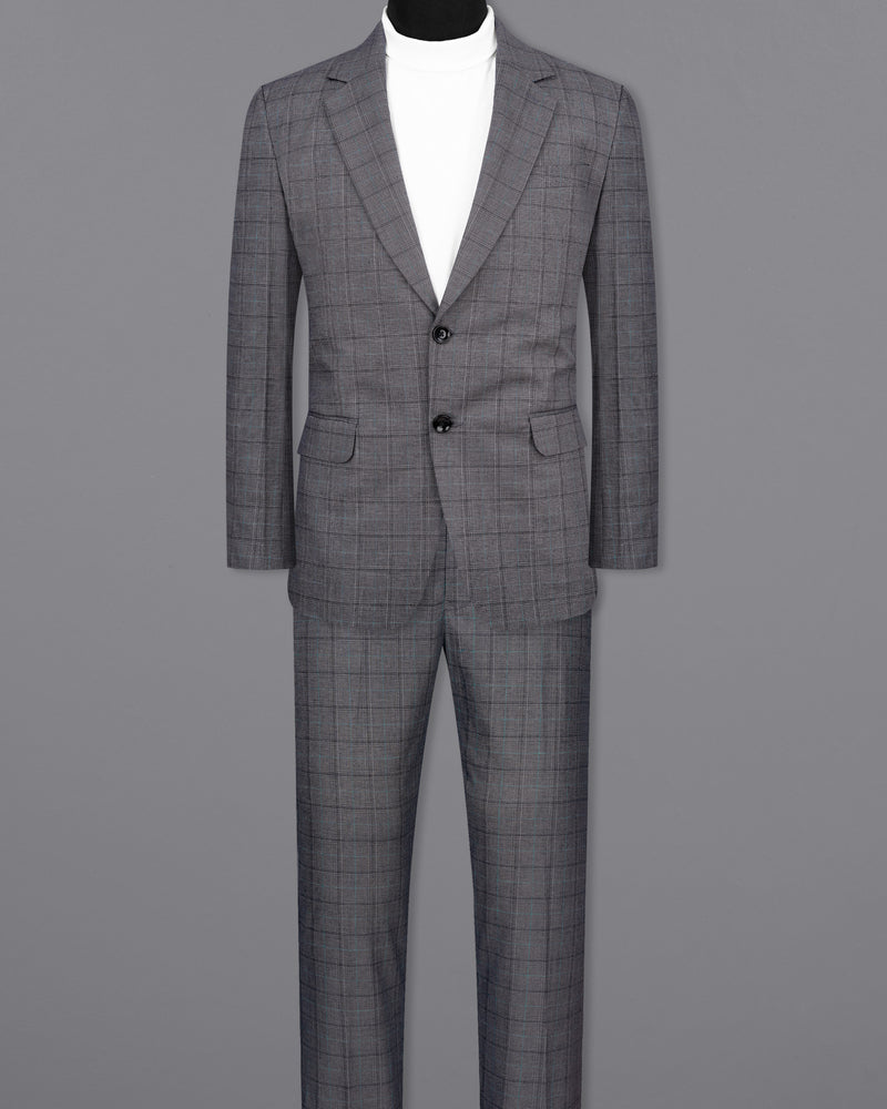 Mobster Grey Windowpane Premium Cotton Suit