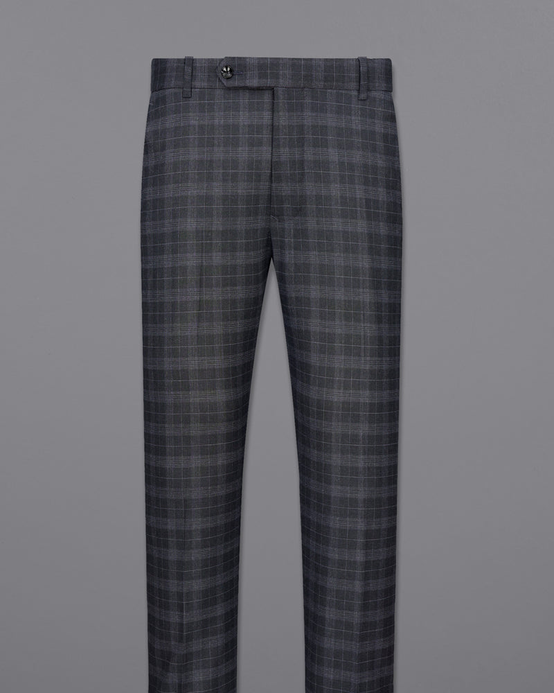 Iridium Dark Gray With Mobster Gray Plaid Cross Buttoned Bandhgala Suit