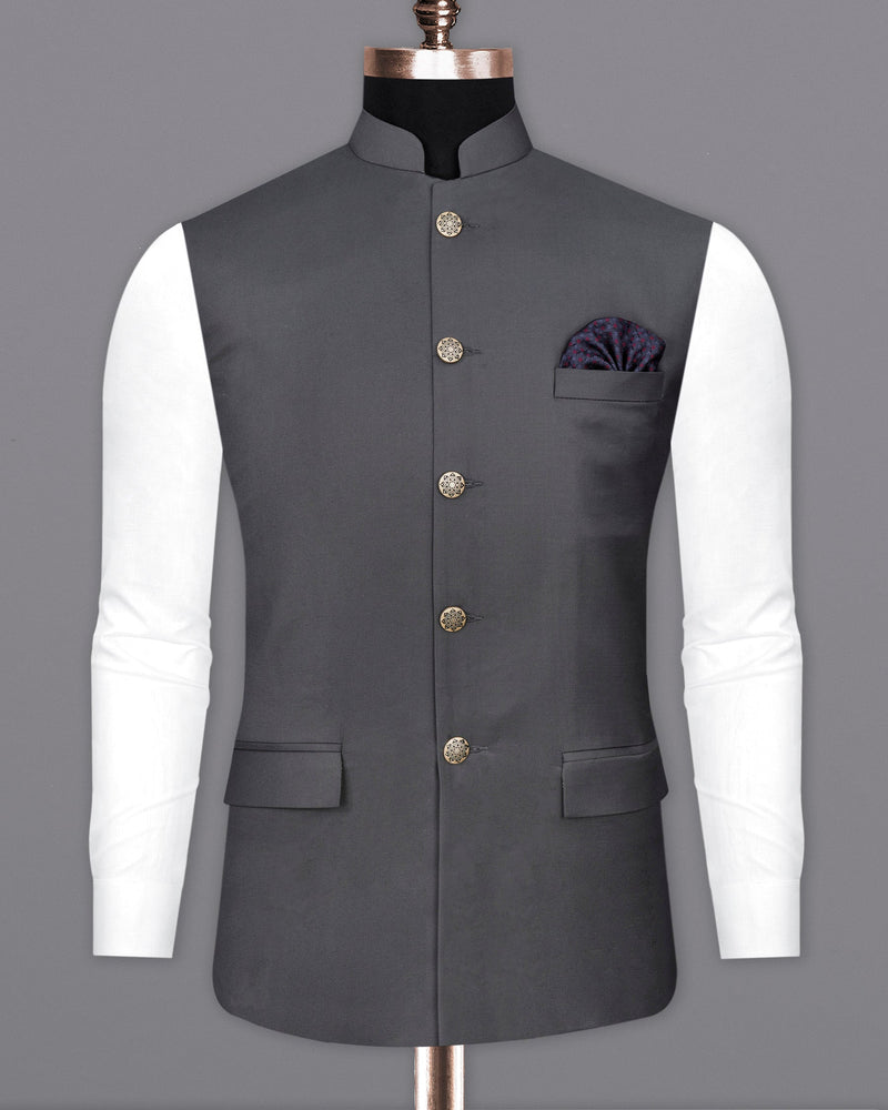 Vampire Gray Cross Buttoned Bandhgala Suit