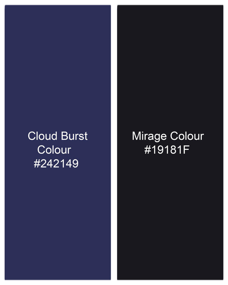Cloud Burst Blue With Black Plaid Cross Buttoned Bandhgala Suit