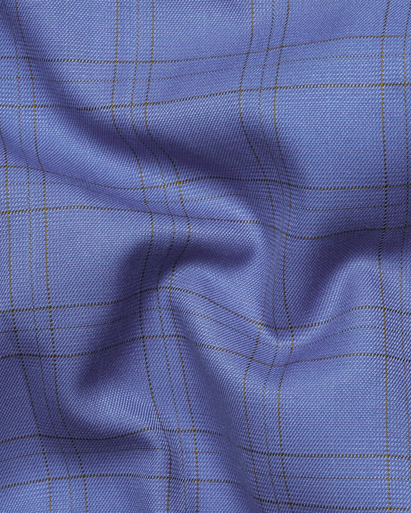 Scampi Blue With Pickled Brown Plaid Cross buttoned Bandhgala Suit