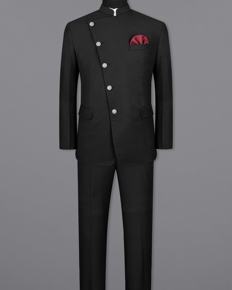 Jade Black Cross Buttoned Bandhgala Suit