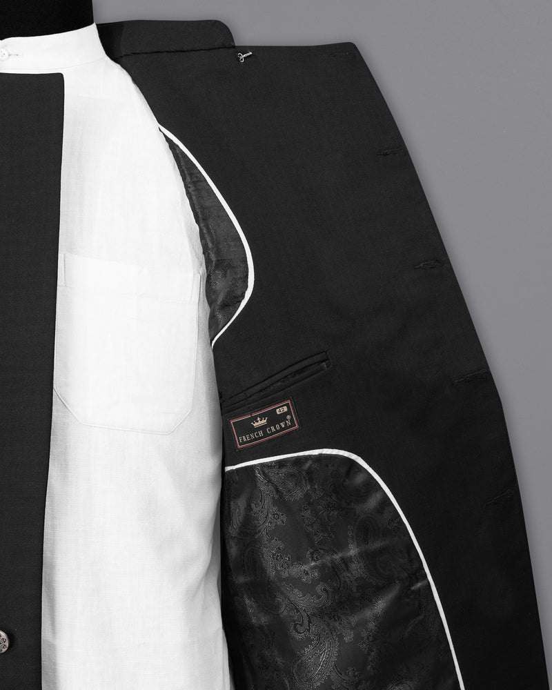 Jade Black Cross Buttoned Bandhgala Suit