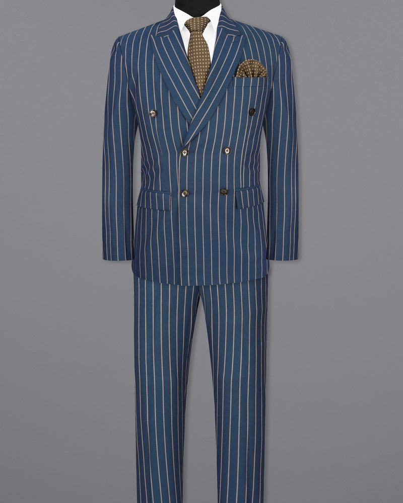 Limed Spruce Blue Striped Double Breasted Suit