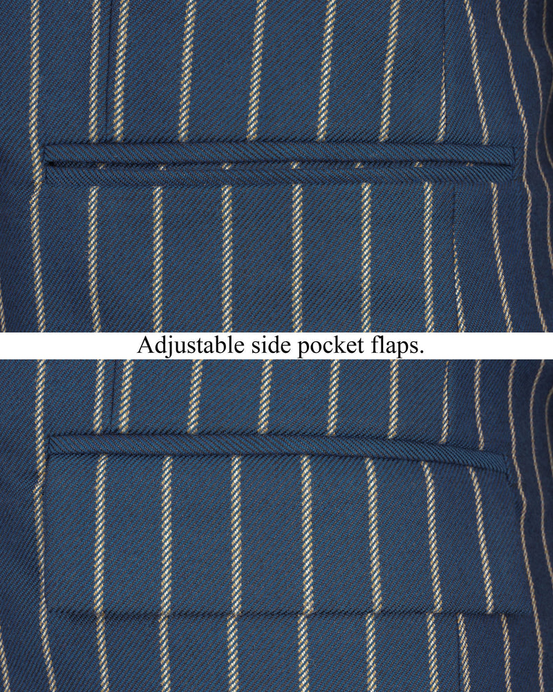 Limed Spruce Blue Striped Double Breasted Suit