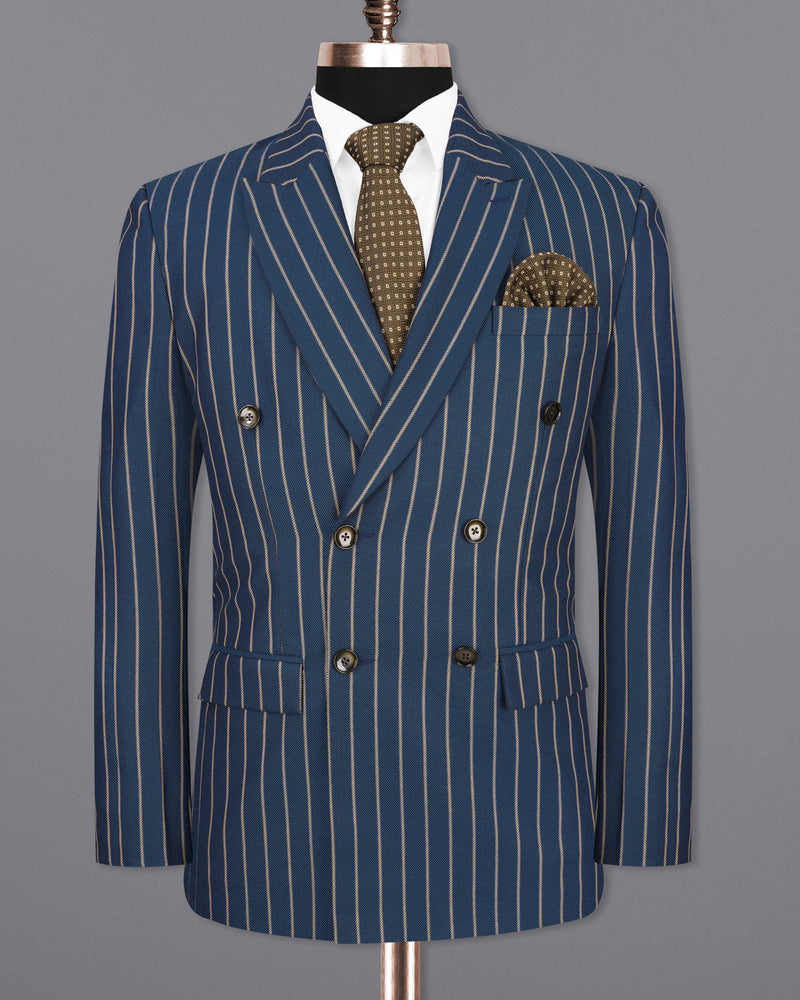 Limed Spruce Blue Striped Double Breasted Suit