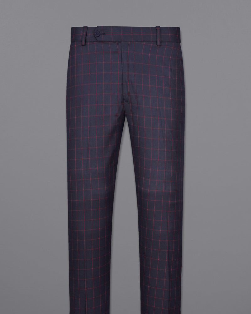 Charcoal Navy Blue Windowpane Single Breasted Suit