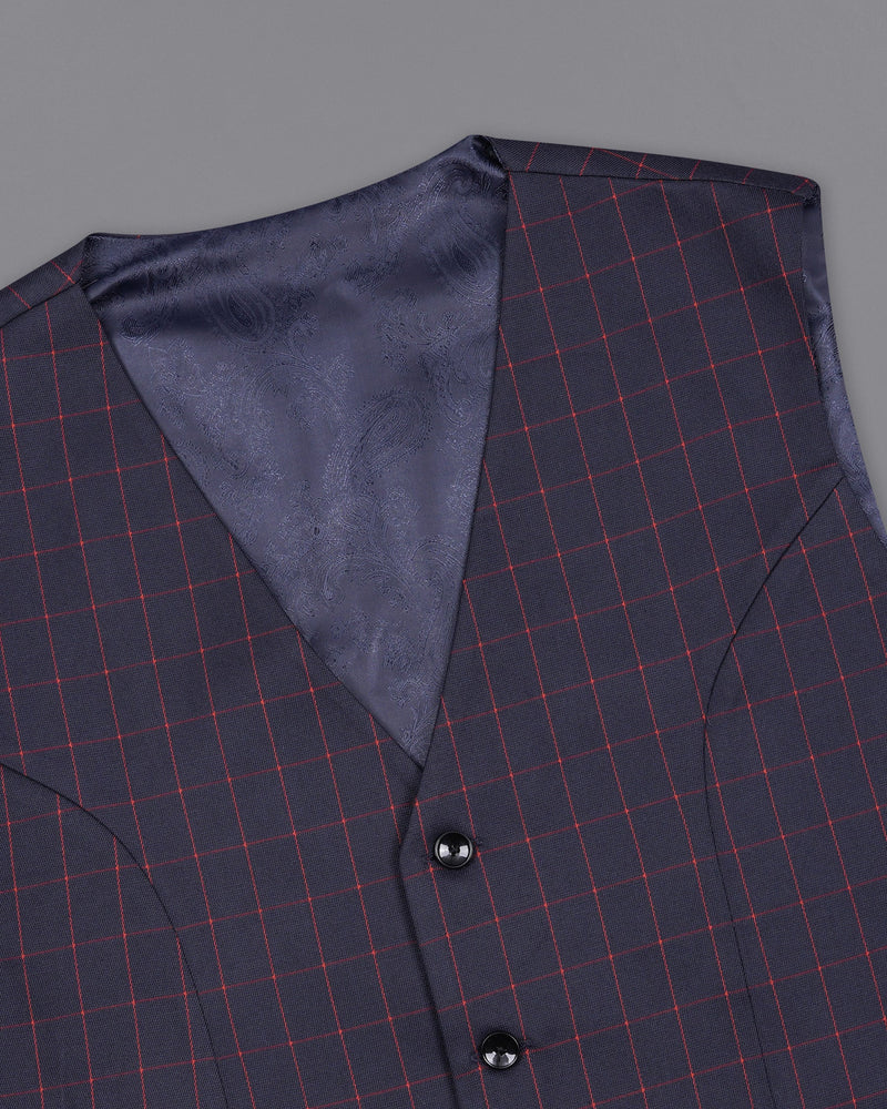Charcoal Navy Blue Windowpane Single Breasted Suit