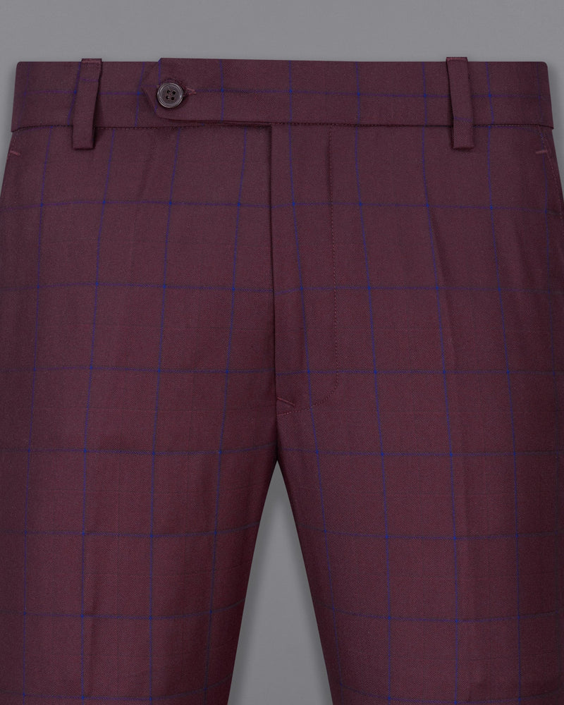 Wine Berry With Haiti Blue Windowpane Cross Buttoned Bandhgala Suit