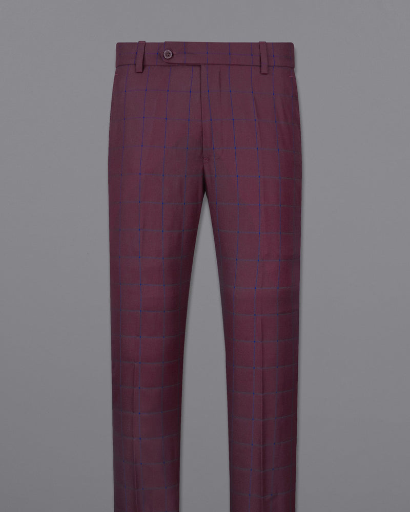 Wine Berry With Haiti Blue Windowpane Cross Buttoned Bandhgala Suit