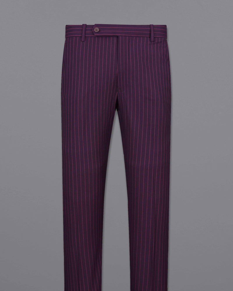 Tolopea Purple with Byzantium Pink Striped Cross Buttoned Bandhgala Designer Suit