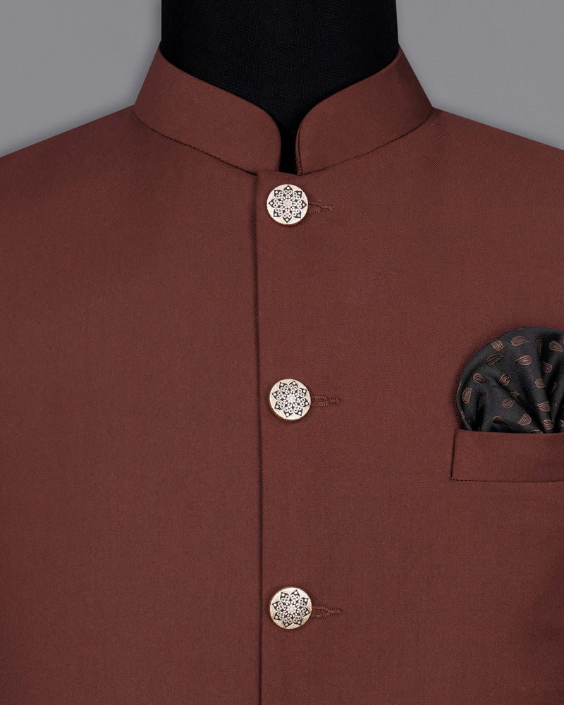 Lonestar Brown Cross Buttoned Bandhgala Suit
