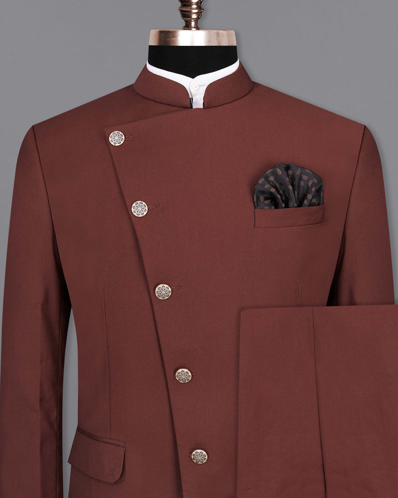 Lonestar Brown Cross Buttoned Bandhgala Suit
