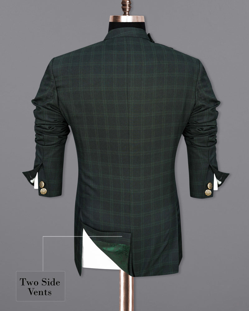 Zeus Green Plaid Cross Buttoned Bandhgala Suit