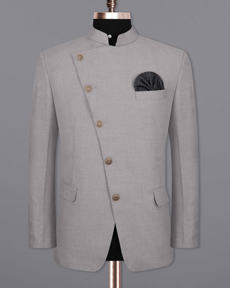Spun Pearl Gray Cross Buttoned Bandhgala Suit
