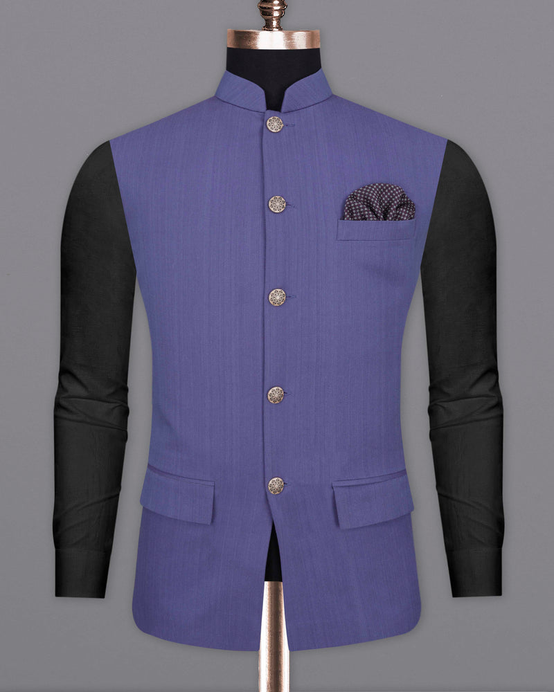 Twilight Blue Premium Cotton Cross Buttoned Bandhgala Suit