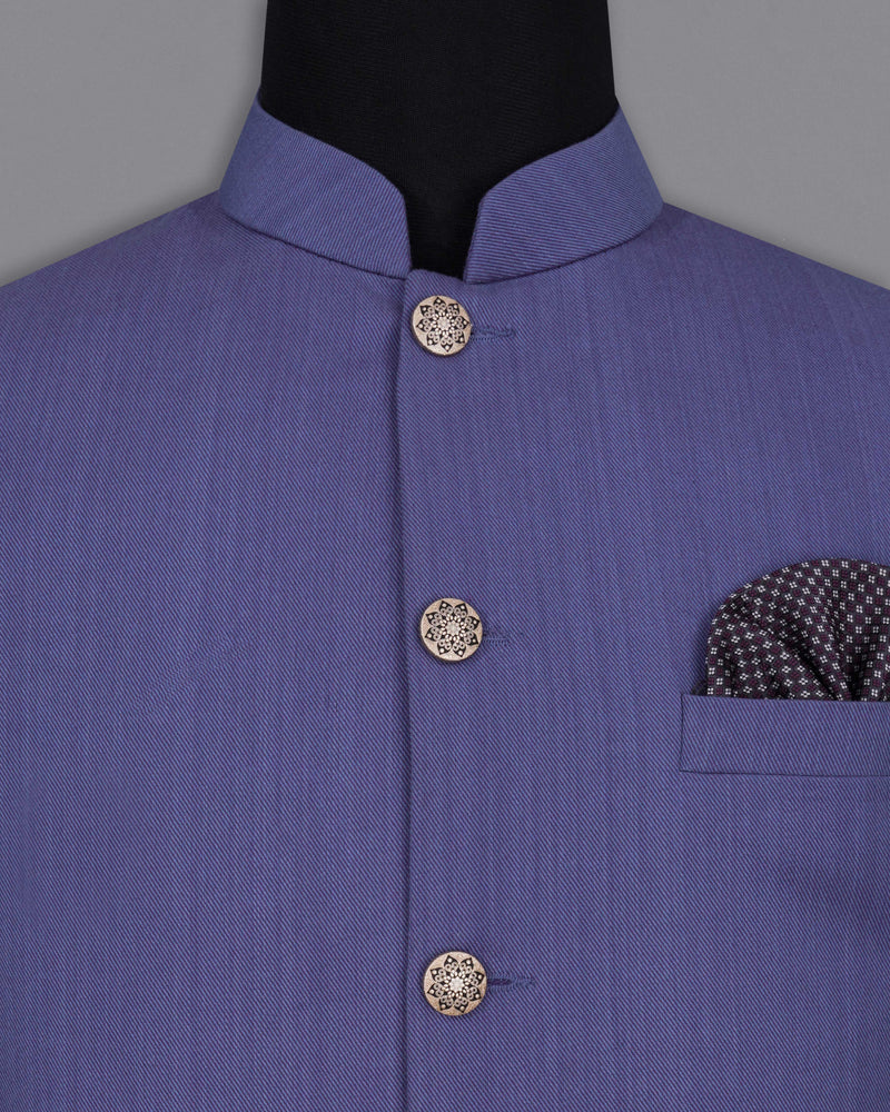 Twilight Blue Premium Cotton Cross Buttoned Bandhgala Suit