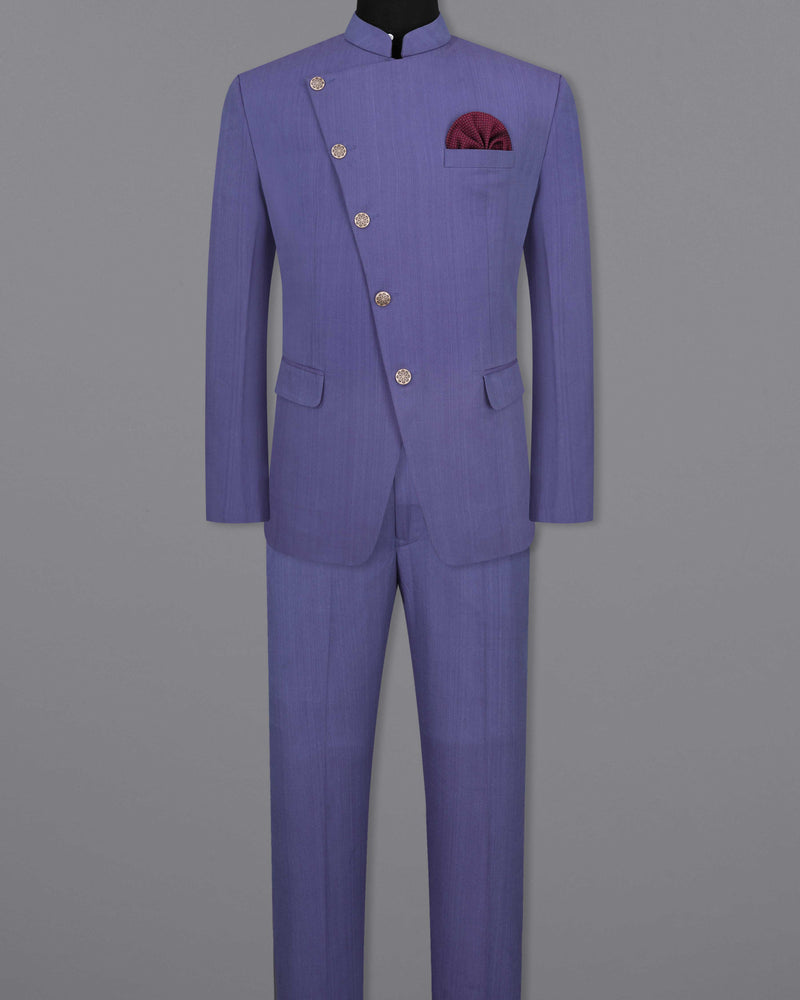 Twilight Blue Premium Cotton Cross Buttoned Bandhgala Suit