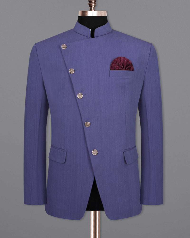 Twilight Blue Premium Cotton Cross Buttoned Bandhgala Suit