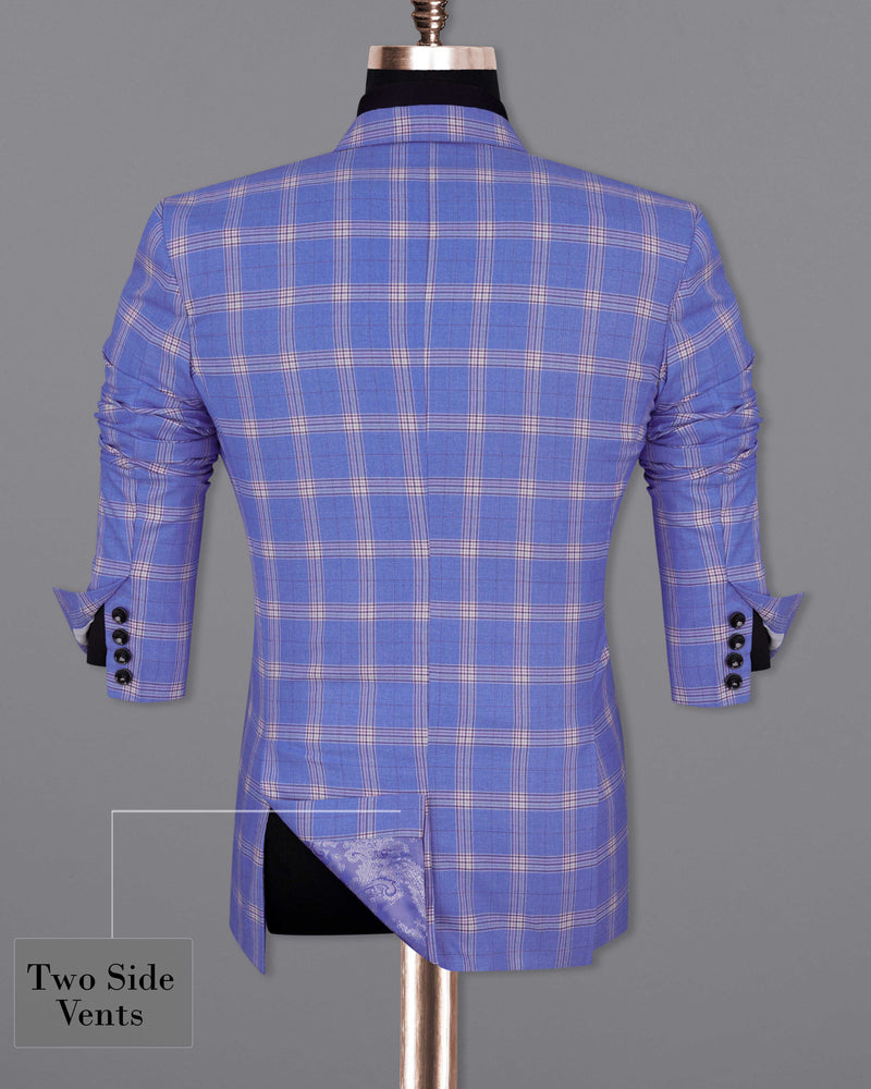 Glaucous Blue with Gainsboro Gray Plaid Single Breasted Suit