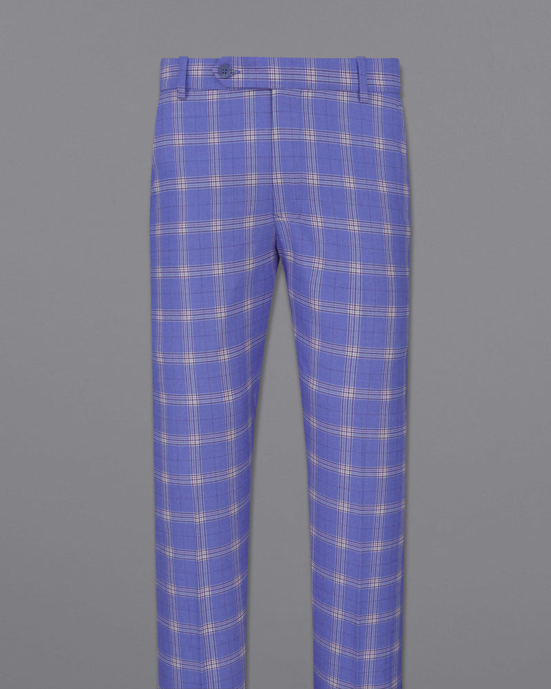 Glaucous Blue with Gainsboro Gray Plaid Single Breasted Suit