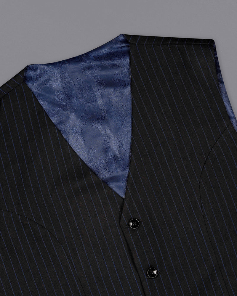 Jade Black with Cloud Burst Blue Striped Single Breasted Suit