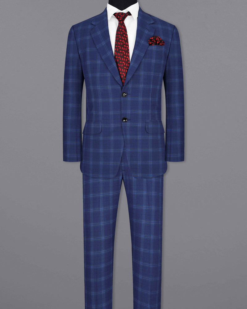 Rhino Blue Plaid Single Breasted Suit