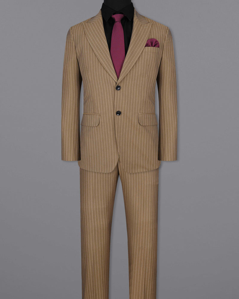 Mocha Brown Striped Single Breasted Suit