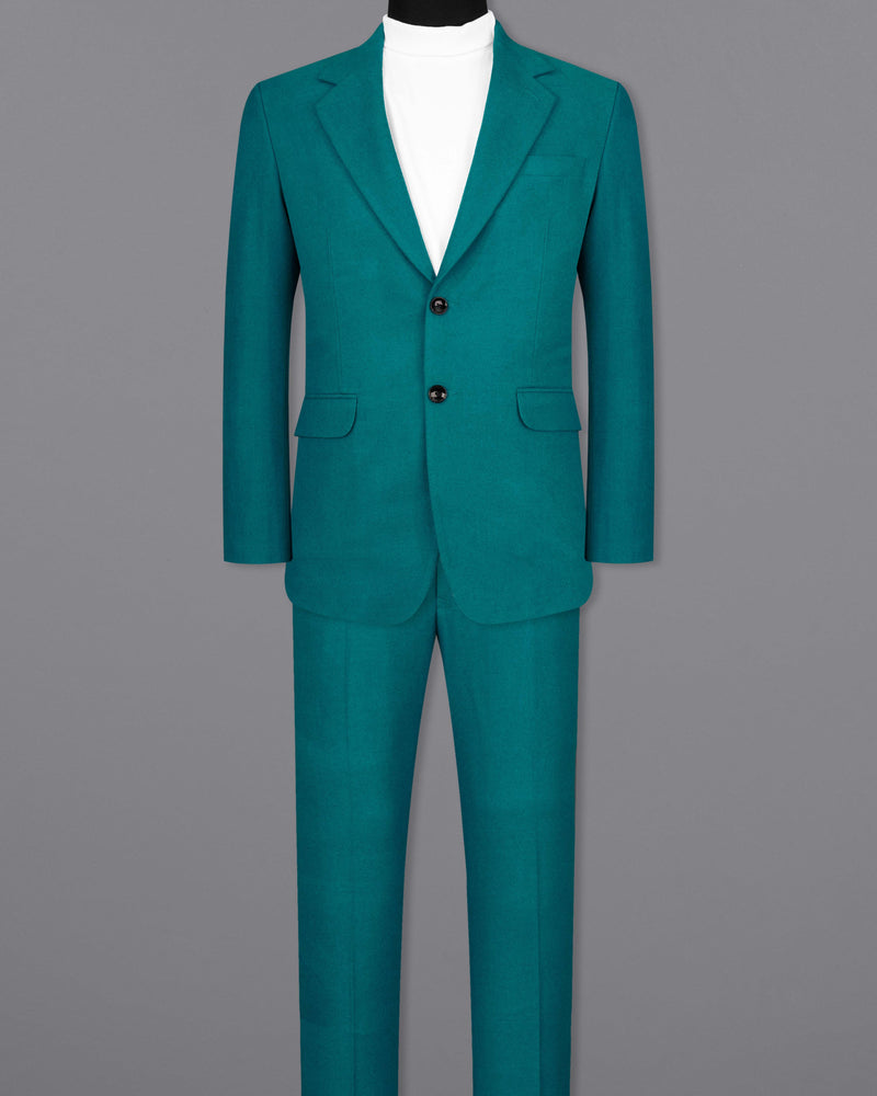 Turquoise Pure Wool Single Breasted Suit