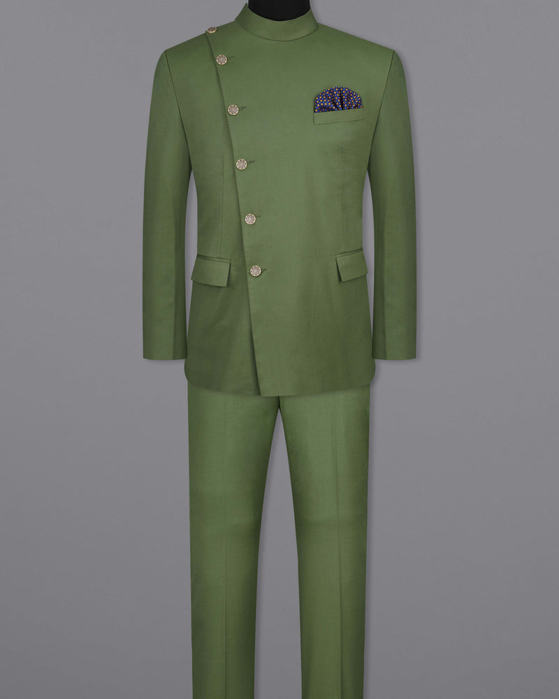 Cactus Green Cross Buttoned Bandhgala Suit