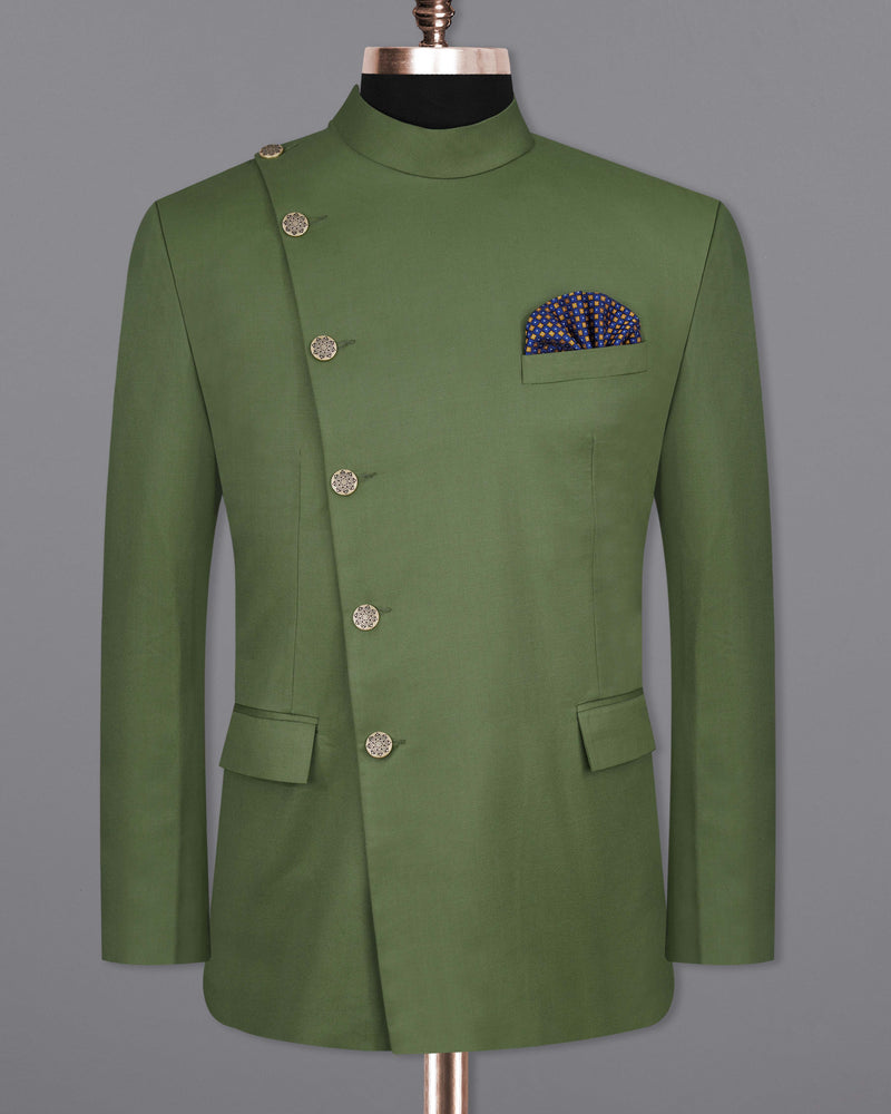 Cactus Green Cross Buttoned Bandhgala Suit