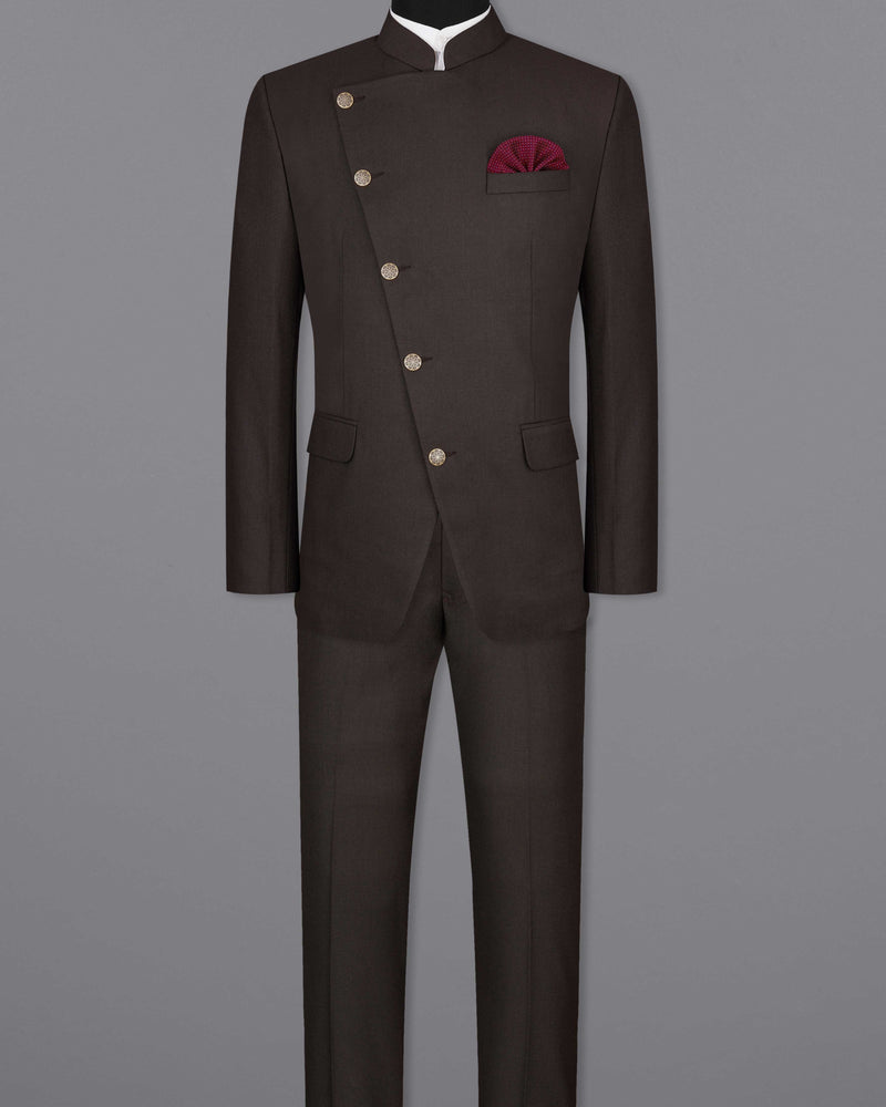 Baltic Sea Brown Cross Buttoned Bandhgala Suit