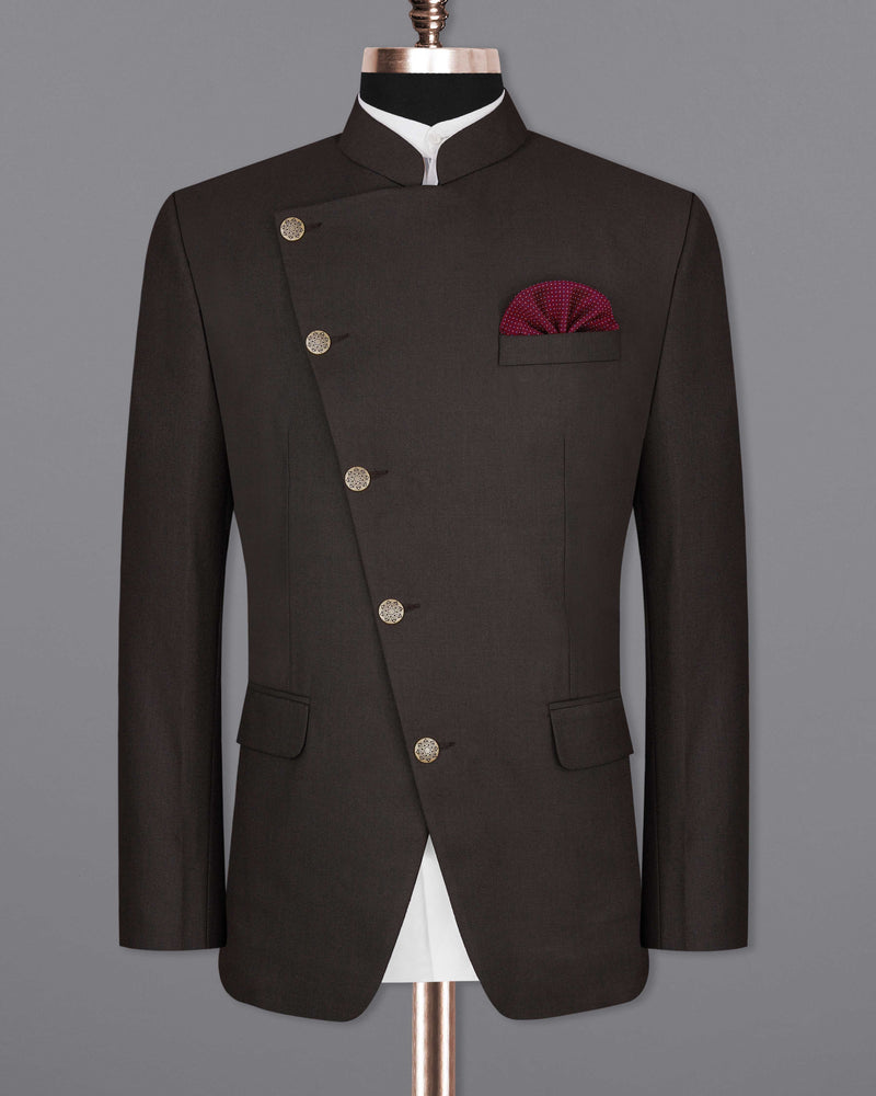 Baltic Sea Brown Cross Buttoned Bandhgala Suit