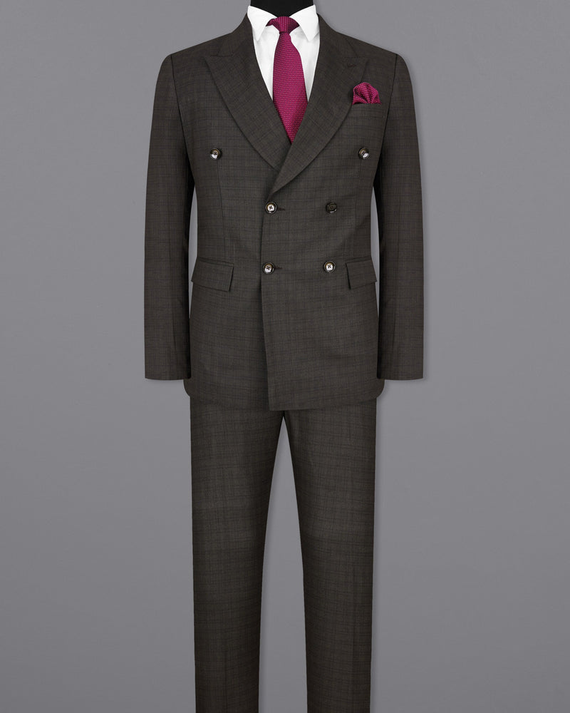 Emperor Gray with Hemlock Dark Brown Checkered Double Breasted Suit