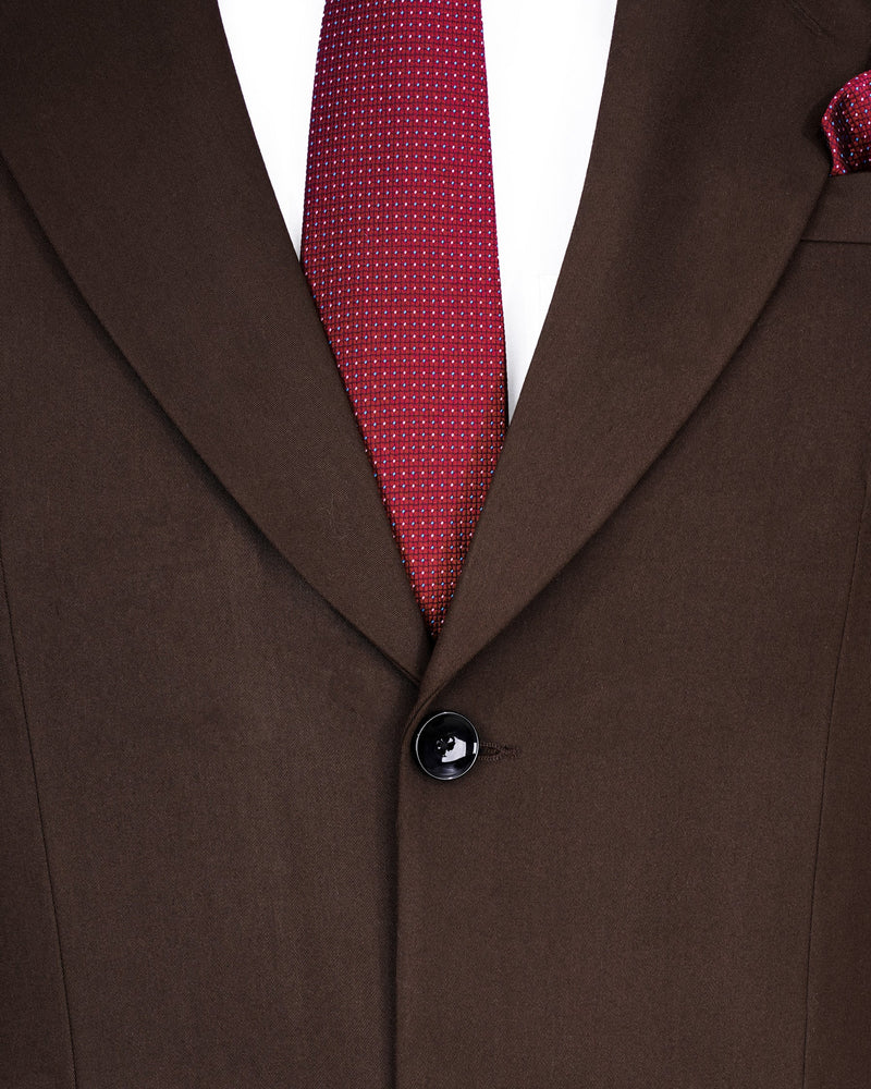 Bistre Solid Brown Single Breasted Suit