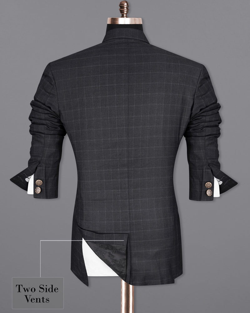 Bastille Light Black Windowpane Cross Buttoned Bandhgala Suit