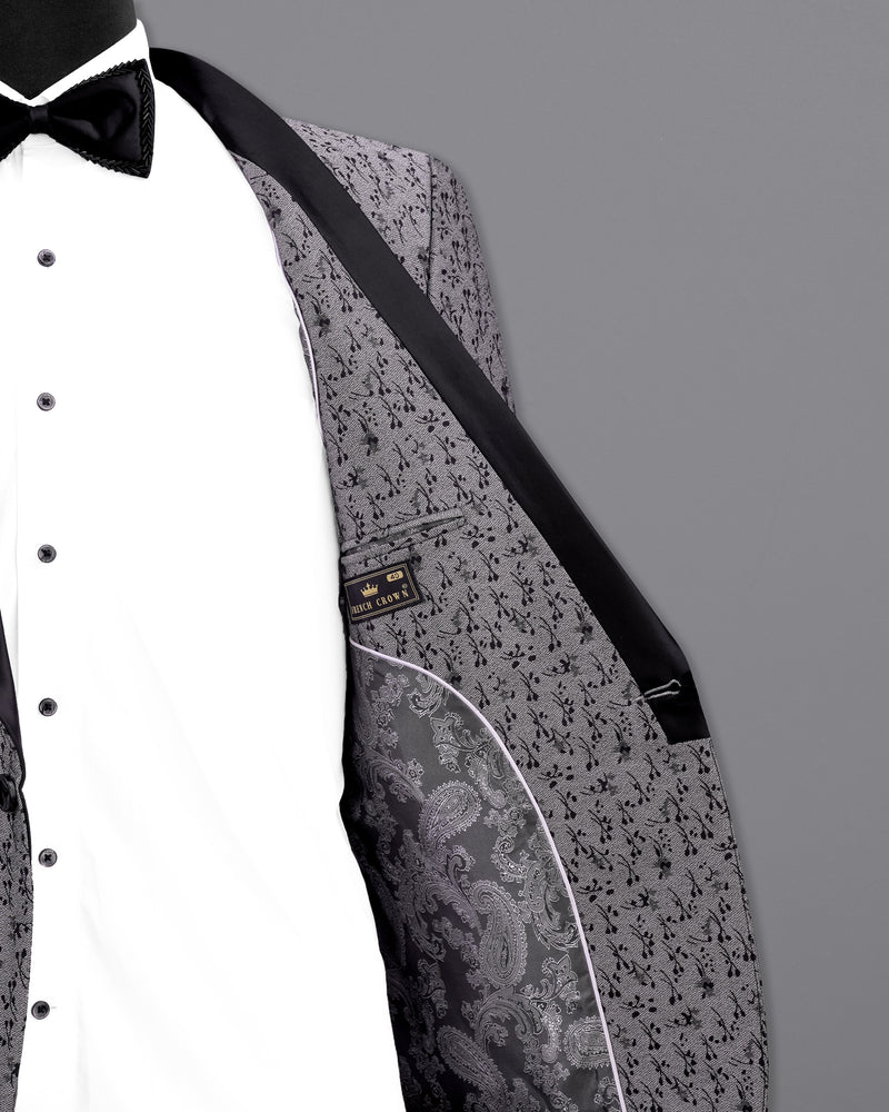 Flint Silver Ditzy Textured With Jade Black Lapel Tuxedo Suit