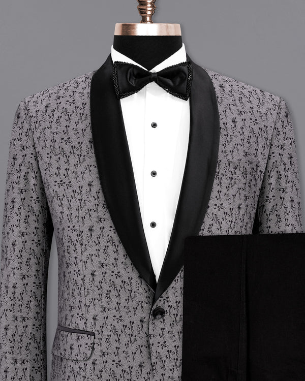 Flint Silver Ditzy Textured With Jade Black Lapel Tuxedo Suit