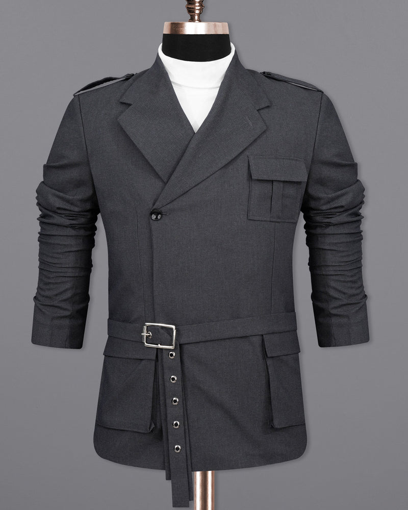 Bastille Dark Grey Double Breasted Designer Suit with Belt Closure