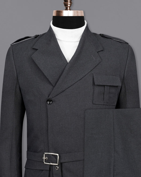 Bastille Dark Grey Double Breasted Designer Suit with Belt Closure