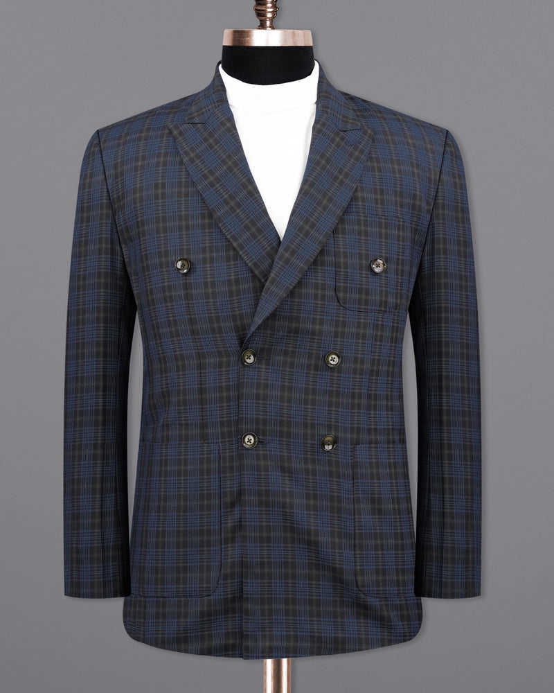 Fiord Navy Blue with Black Russian Plaid Double Breasted Sports Suit