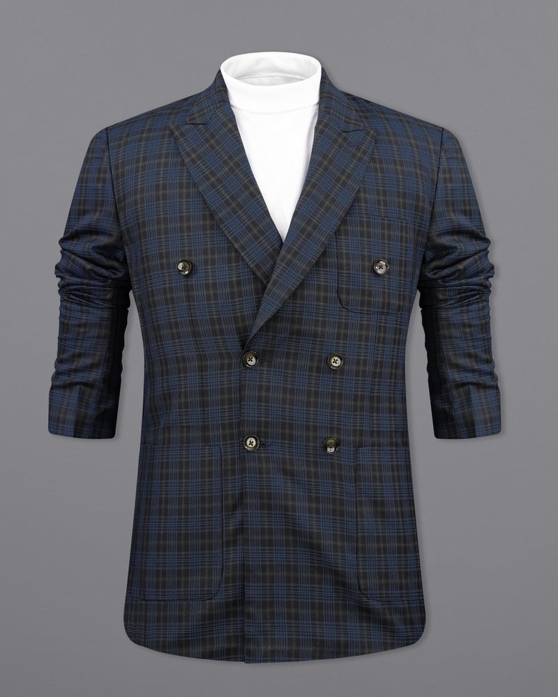 Fiord Navy Blue with Black Russian Plaid Double Breasted Sports Suit