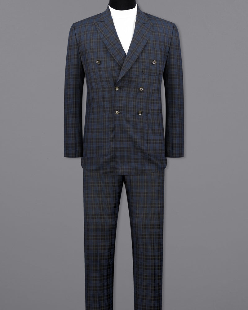 Fiord Navy Blue with Black Russian Plaid Double Breasted Sports Suit