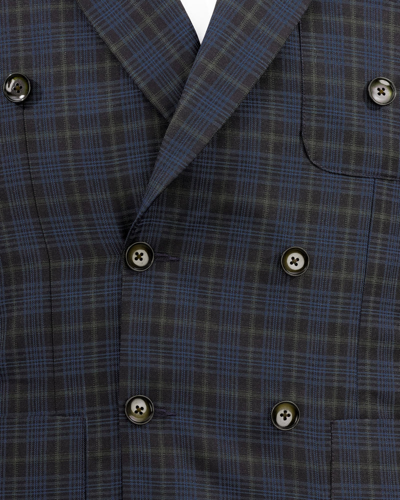 Fiord Navy Blue with Black Russian Plaid Double Breasted Sports Suit