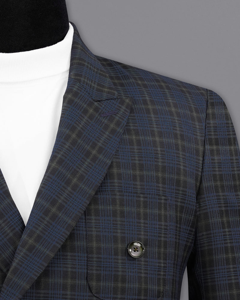 Fiord Navy Blue with Black Russian Plaid Double Breasted Sports Suit