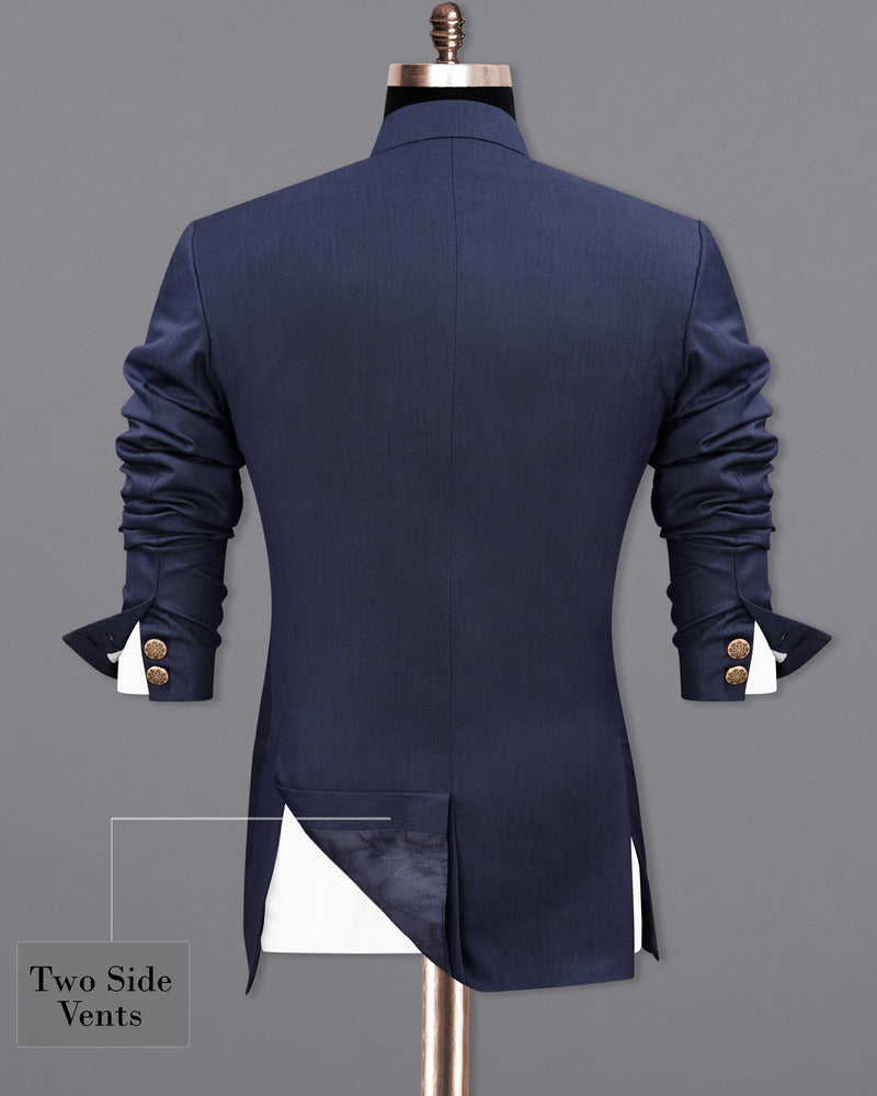 Gunmetal Navy Blue Cross Buttoned Bandhgala Suit