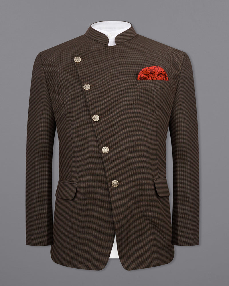 Eclipse Dark Brown Cross Buttoned Bandhgala Suit