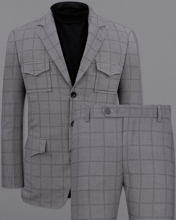 Topaz Silver Windowpane Single Breasted Designer Suit